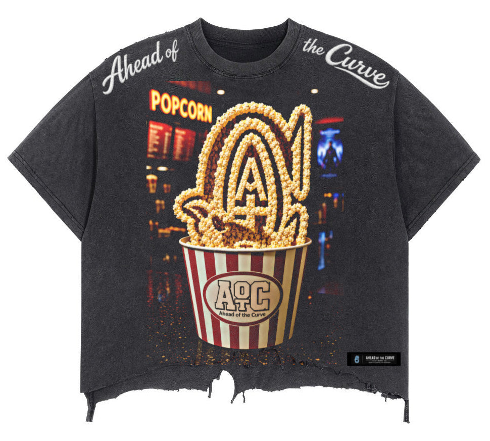 Get Your Popcorn /Distressed Tee - Blk