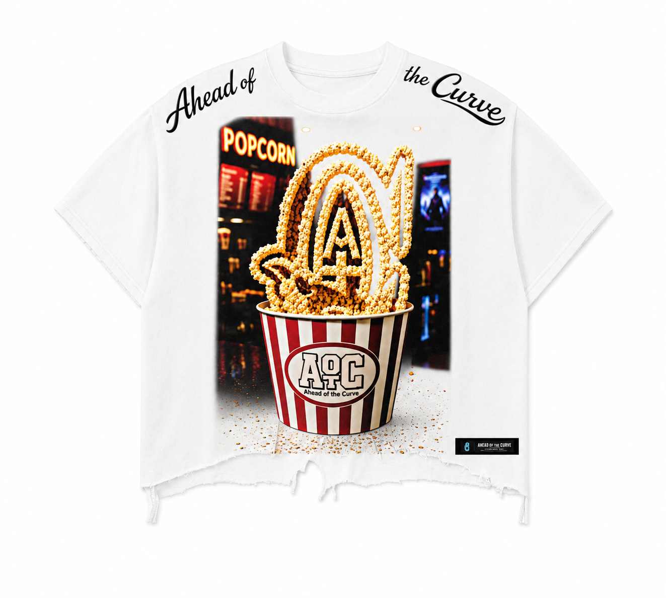 Get Your Popcorn /Distressed Tee - White